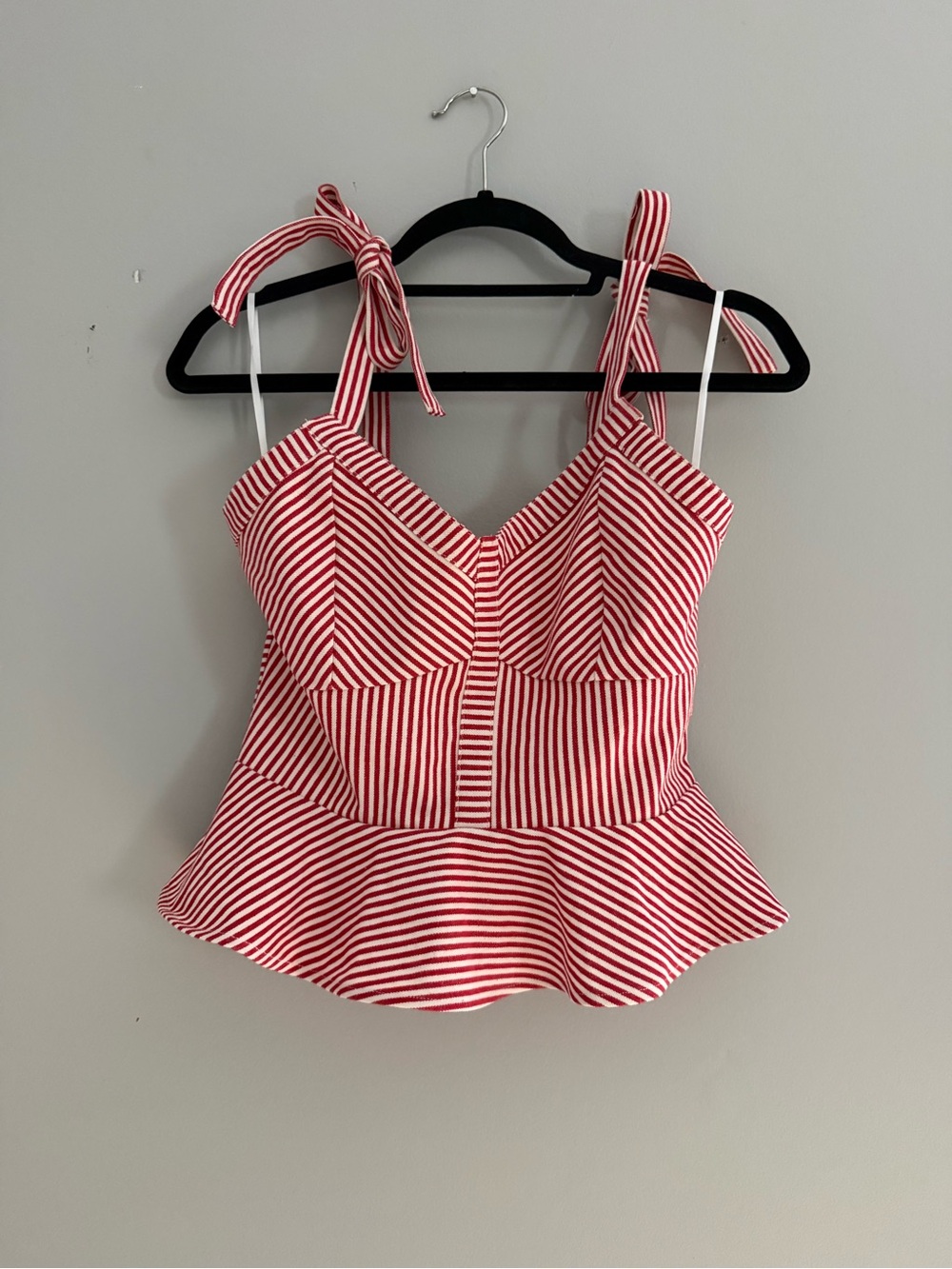 Vici Women’s Red and White Striped Tie-Shoulder Peplum Top